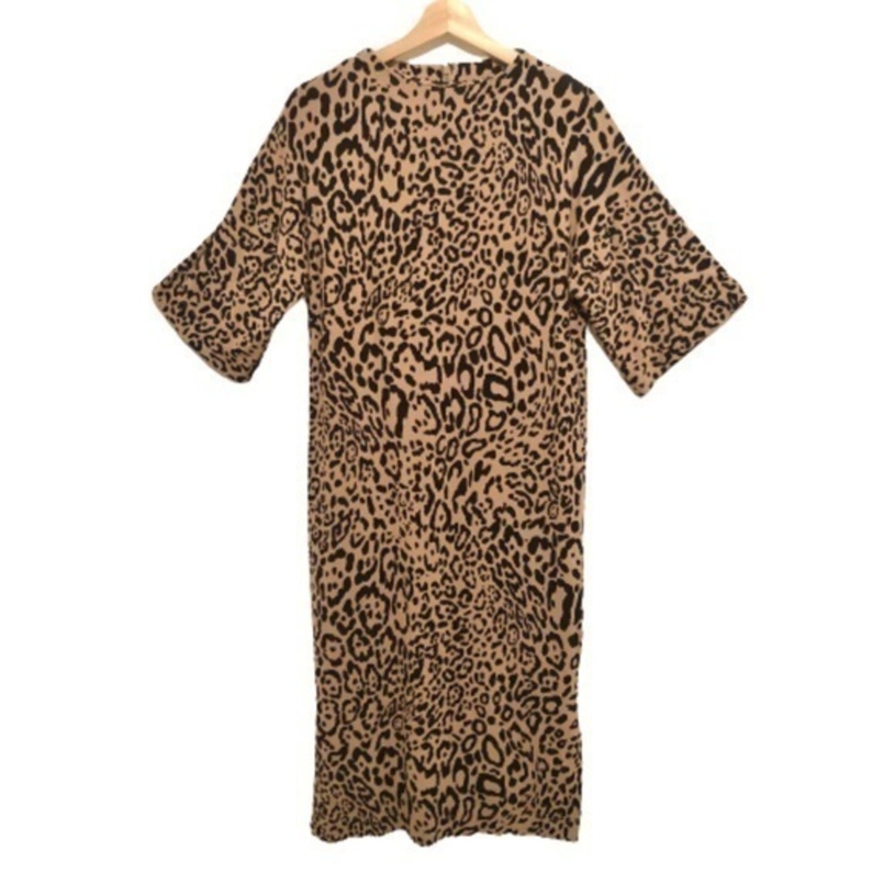 Chico’s tan black leopard print short sleeve midi dress 0 4/6